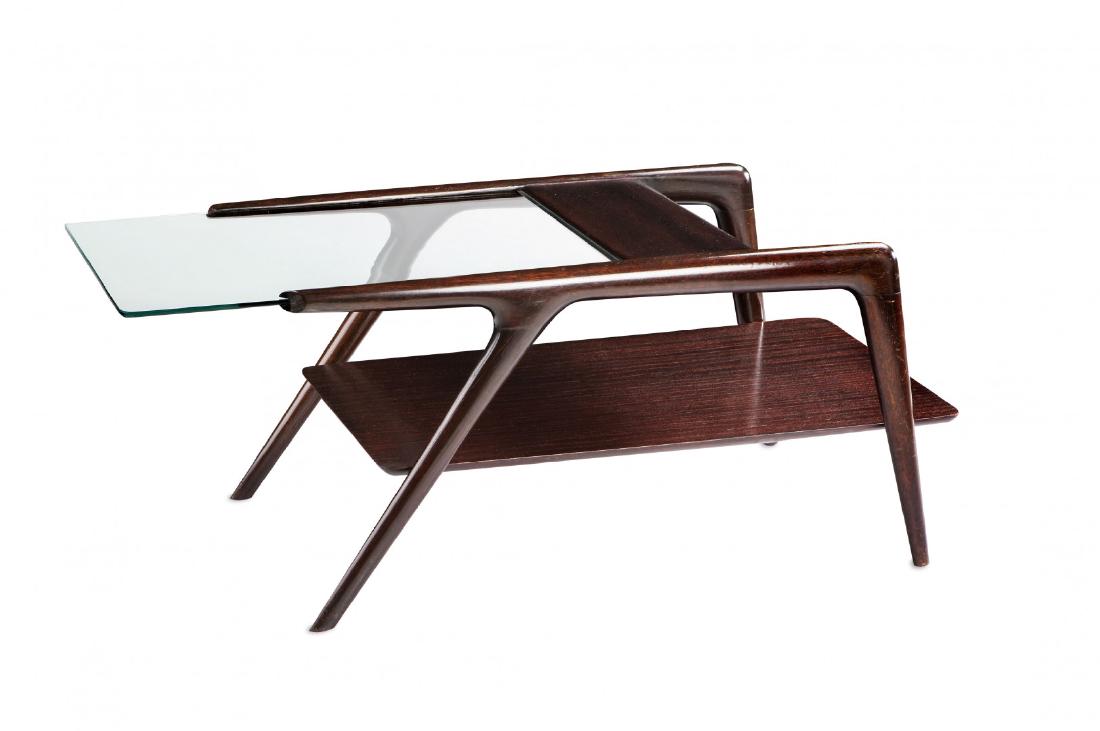 GIULIA VERONESI 'SANSIRO' SMALL TABLE FOR I.S.A. 1950S: GIULIA VERONESI 'SANSIRO' SMALL TABLE FOR I.S.A. 1950S Wood, crystal. 14.57 x 37.01 x 17.32 in. - TAGS: DESIGN