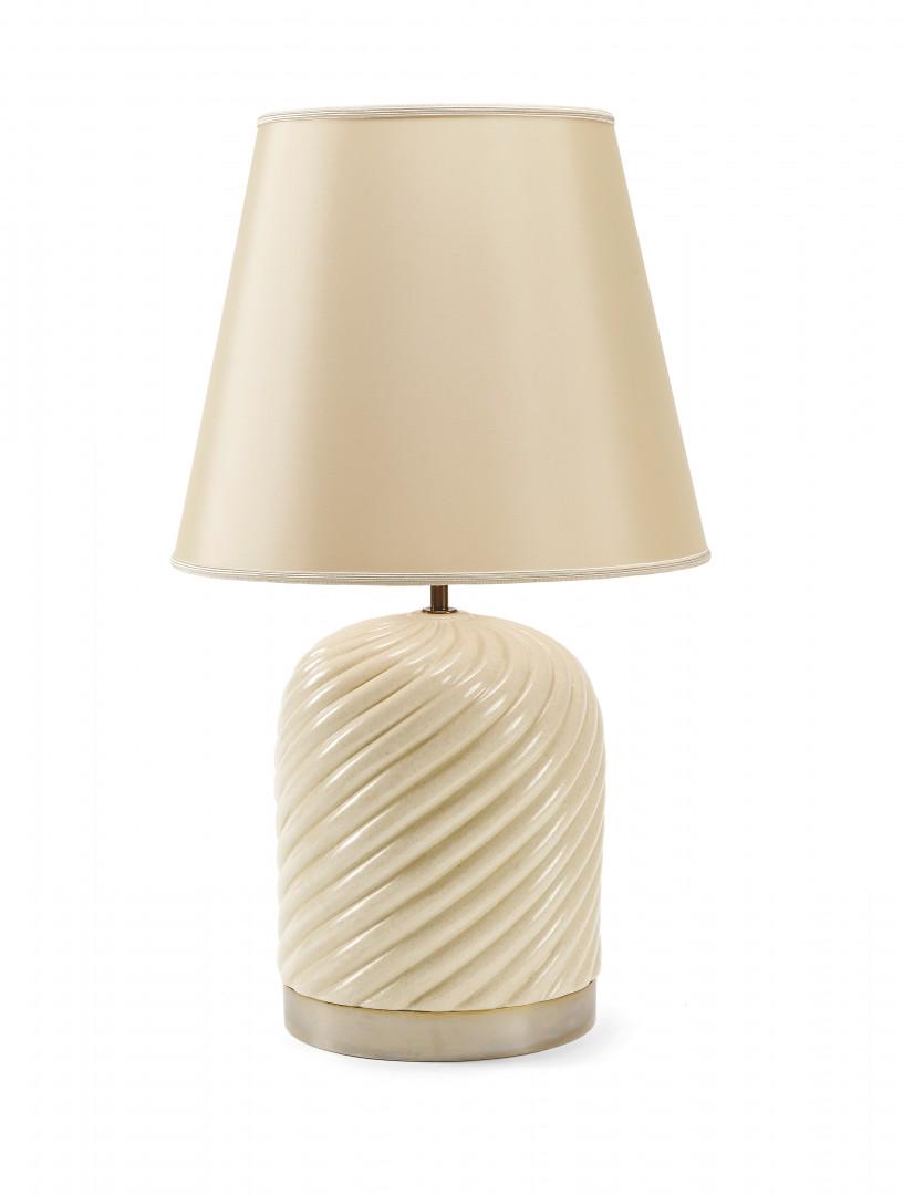 TOMMASO BARBI Table lamp: Table lamp 1970s Ceramic, brass, fabric.Â Manufacturrer's label.Â HeightÂ 29.53 in. - TAGS: Design