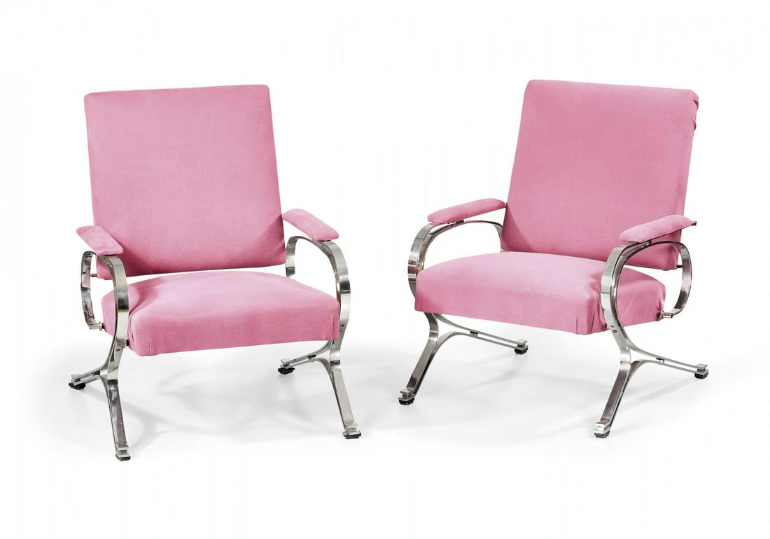 GIULIO MOSCATELLI Two 'Micaela' armchairs for: Two 'Micaela' armchairs for Formanova 1970s Steel, fabric.Â 36.61 x 27.95 x 31.50 in. TAGS: Design Chairs