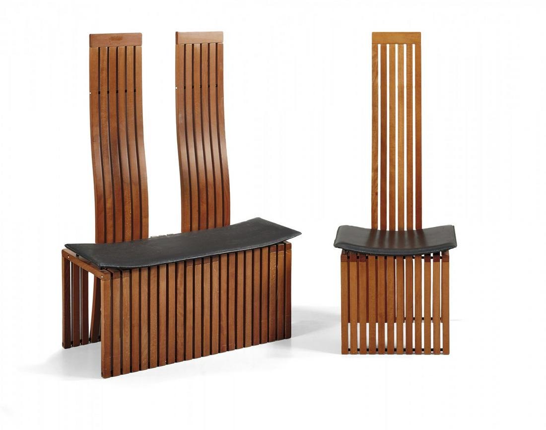 PAOLO PIVA 1950 Chair and bench for BROSS: Chair and bench for BROSS Italy, 1980s Wood, leather.Â Chair 53.15 x 20.87 x 19.68 in. BenchÂ 53.15 x 36.61 x 19.68 in. TAGS: Design Chairs