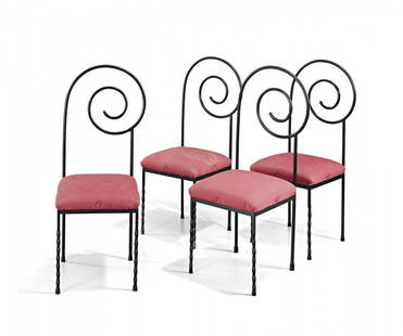 LUIGI SERAFINI 1949 Four 'Suspiral' chairs for Sawaya &: Four 'Suspiral' chairs for Sawaya & Moroni 1984 Metal andÂ padded fabric. Minor wear.Â 39.37 x 17.72 x 15.35 in. TAGS: Design Chairs