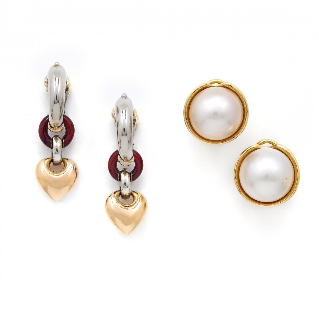 two pairs of gold, enamel and gem-set earrings (1 of 1)