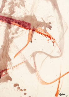 NORMAN BLUHM 1921-1999 Untitled: Untitled 1961 Mixed media on paper. 12.01 x 8.66 in. Signed and dated lower right recto, gallery stamp with illegible signature and inscription "ex Collezione E. Leumann", Turin, on the reverse.Proven