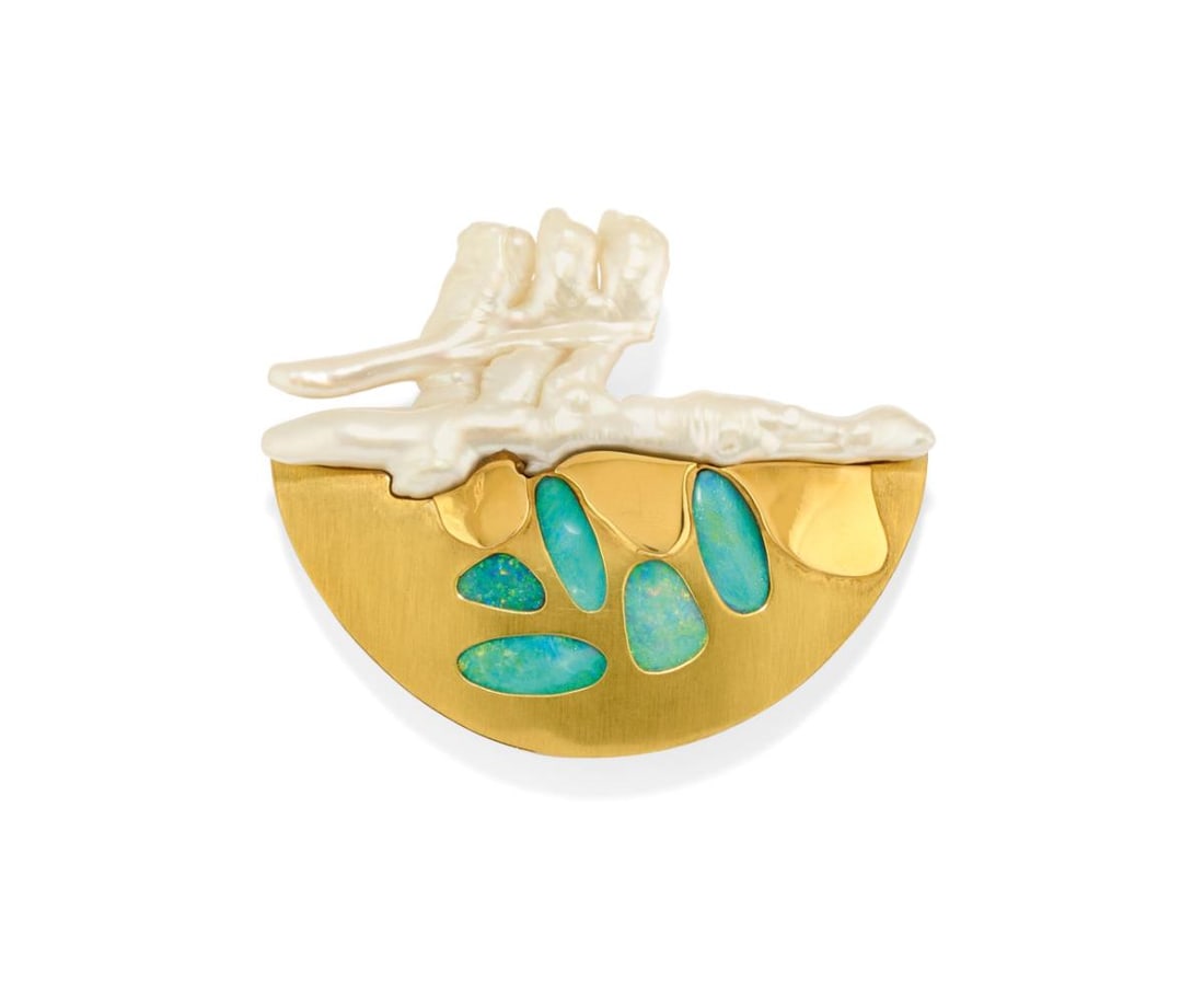 SPILLA IN PERLA E OPALI - PEARL AND OPAL BROOCH (1 of 2)