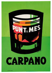 ARMANDO TESTA  1917-1992 Punt e Mes / Carpano   1960 circa: Serigrafia, Silk-Graf, Torino. Qualità: B. Telato. 200,00 x 140,00 cm - Silk-screen print, Silk-Graf, Torino. Condition: B. Backed on linen. 78.74 x 55.12 in.