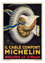 MARCELLO DUDOVICH  1878-1962 Il cablè confort Michelin migliora la strada  1925 circa