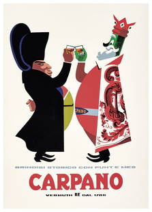 ARMANDO TESTA  1917-1992 Carpano / Brindisi con Napoleone  1956: Litografia a colori, Arti Grafiche Pirovano, Milano. Qualità: B+. Telato. 100,00 x 70,00 cm - Color lithograph, Arti Grafiche Pirovano, Milano. Condition: B+. Backed on linen. 39.37 x 27.56 in.