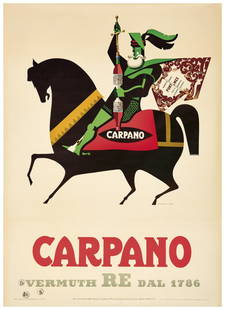 ARMANDO TESTA 1917-1992 Carpano / Vermuth Re 1956: Litografia a colori, Arti Grafiche Pirovano, Milano. Qualità: B-. 140,00 x 100,00 cm - Color lithograph, Arti Grafiche Pirovano, Milano. Condition: B-. 55.12 x 39.37 in.