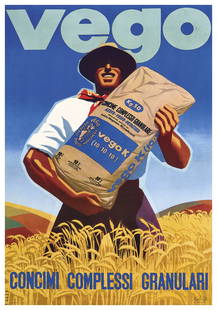 MARIO PUPPO 1913-1989 VEGO / Concimi complessi granulari 1960 circa: Offset, Sigla Effe, Genova. Qualità : A-. Telato. 106,00 x 76,00 cm - Offset, Sigla Effe, Genova. Condition: A-. Backed on linen. 41.73 x 29.92 in.
