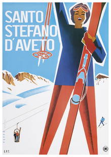 MARIO PUPPO 1913-1989 Santo Stefano d’Aveto 1955 circa: Offset, Sigla Effe, Genova. Qualità: B. Telato. 97,50 x 68,50 cm - Offset, Sigla Effe, Genova. Condition: B. Backed on linen. 38.39 x 26.97 in.