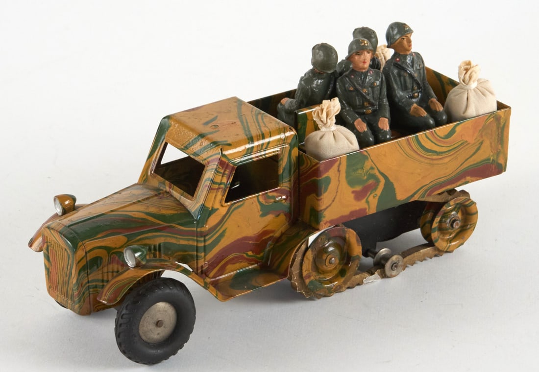 Camion cingolato porta truppe - Armoured fighting vehicle: MARKLIN - MADE IN GERMANY Camion cingolato porta truppe Anni '30 in metallo. Funzionante. Ottime condizioni 20,00 cm - MARKLIN - MADE IN GERMANY Armoured fighting vehicle 30s Tinplate. Functional. Exc
