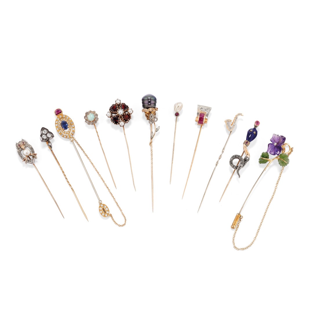 LOTTO DI UNDICI SPILLE DA CRAVATTA - LOT OF ELEVEN TIE PINS