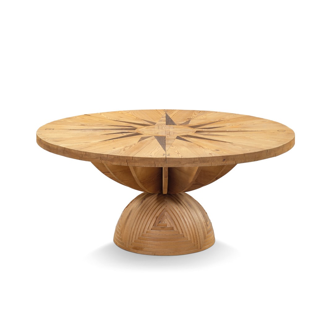 MARIO CEROLI 1938 Tavolo ‘Rosa dei Venti’ per Poltronova 1973 - MARIO CEROLI 1938 ‘Rosa: Legno, ottone. Marchio originale. 75,00 x 165,00 x 165,00 cm - Wood, brass. Original mark. 29.53 x 64.96 x 64.96 in.