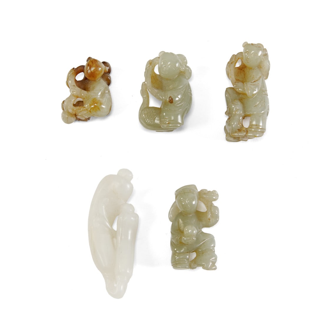 Five small carvings China, 20th century: Jade. 2.2 x 0.8 in.