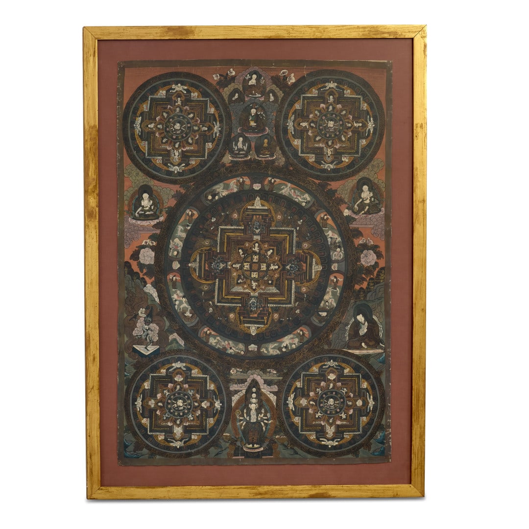 Thangka Tibet, 20th century: Colors on fabric, wooden frame. 35.4 x 24.2 in.