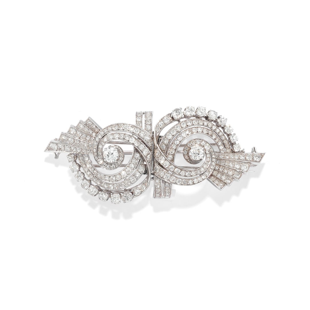 SPILLA A DOPPIA CLIP IN DIAMANTI - DIAMOND DOUBLE-CLIP BROOCH (1 of 2)