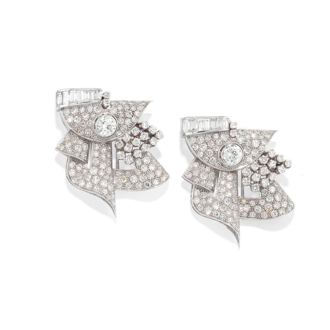 COPPIA DI SPILLE IN DIAMANTI - PAIR OF DIAMOND BROOCHES (1 of 2)