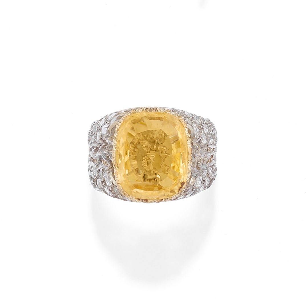 ANTICO ANELLO IN ZAFFIRO GIALLO E DIAMANTI - ANTIQUE YELLOW SAPPHIRE AND DIAMOND RING (1 of 2)
