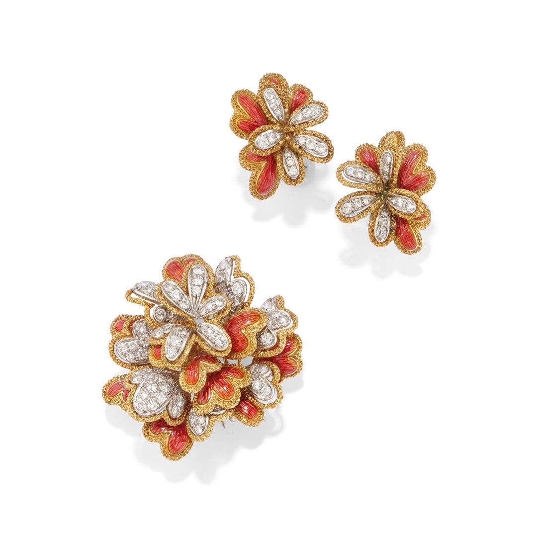 DEMI-PARURE IN DIAMANTI E SMALTI - DIAMOND AND ENAMEL DEMI-PARURE (1 of 3)