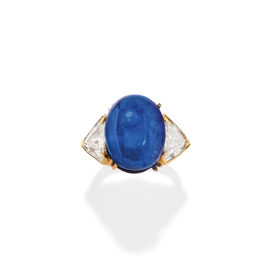 ANELLO IN ZAFFIRO PAN DI ZUCCHERO E DIAMANTI - SUGAR LOAF SAPPHIRE AND DIAMOND RING (1 of 2)