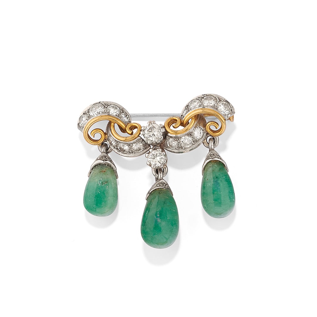 SPILLA IN SMERALDI E DIAMANTI - EMERALD AND DIAMOND BROOCH (1 of 2)