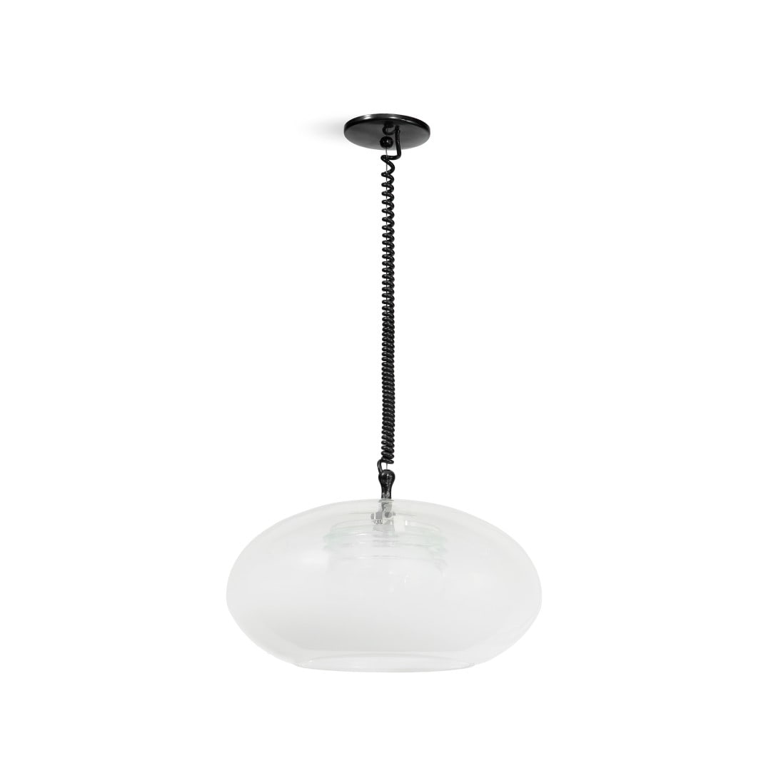 GINO SARFATTI 1912-1985 Lampada a sospensione ‘2119’ per Arteluce 1961 - GINO SARFATTI: Vetro, metallo verniciato. 78,00 x 45,00 x 45,00 cm - Glass, painted metal. 30.71 x 17.72 x 17.72 in.