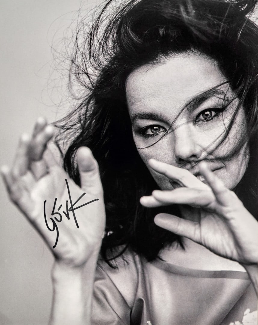 BJÖRK Signed photographic print: Signed photographic print depicting the artist 9.84 x 7.87 in.