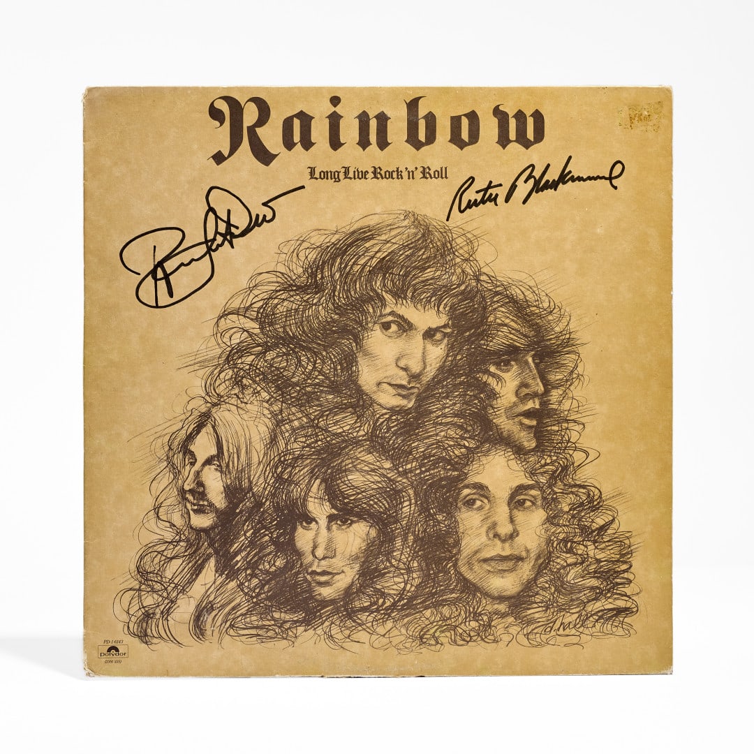 RAINBOW Long Live Rock 'n' Roll 1977: LP featuring autograph signatures of Ritchie Blackmore and Ronnie James Dio Accompanied by a certificate of authenticity issued by Live Kollectibles, guaranteeing the authenticity of the signatures