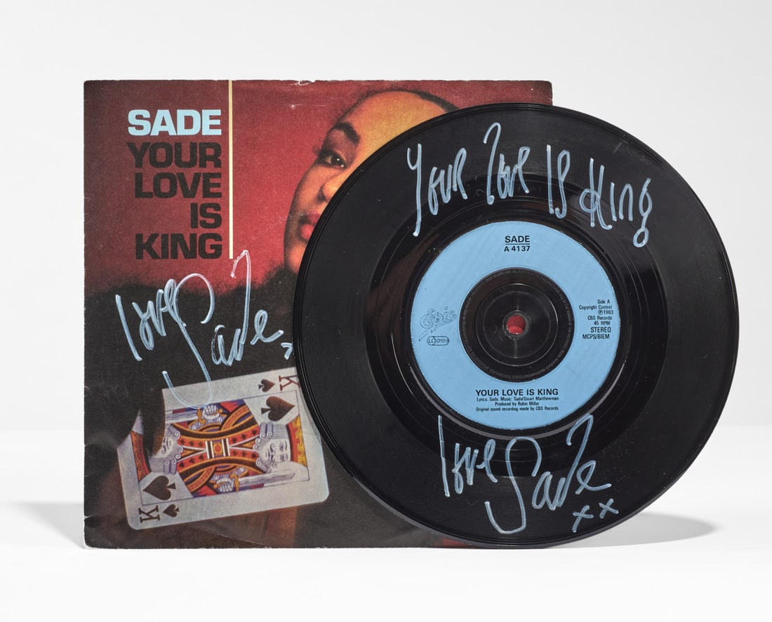 SADE Your Love is King / Love Affair with Life 1983: 45 RPM featuring the artist’s double autograph signature on both the cover and the record