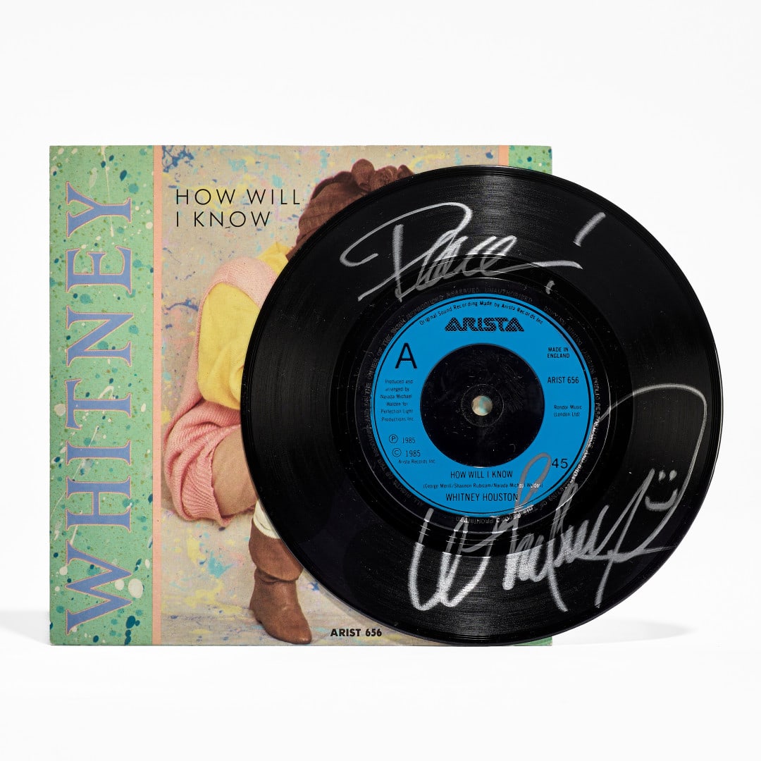 WHITNEY HOUSTON How Will I Know / Someone For Me 1985: 45 RPM featuring the artist’s autograph on the record