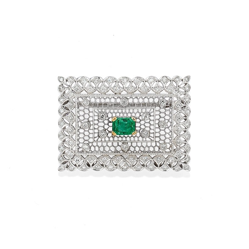 SPILLA IN SMERALDO E DIAMANTI - EMERALD AND DIAMOND BROOCH (1 of 1)