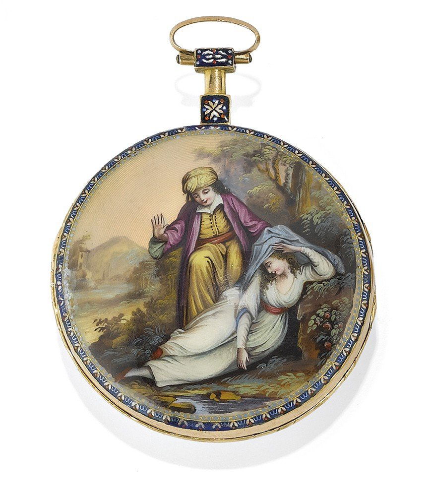 FRENCH KEY-WINDING ENAMEL POCKET WATCH (1 of 1)
