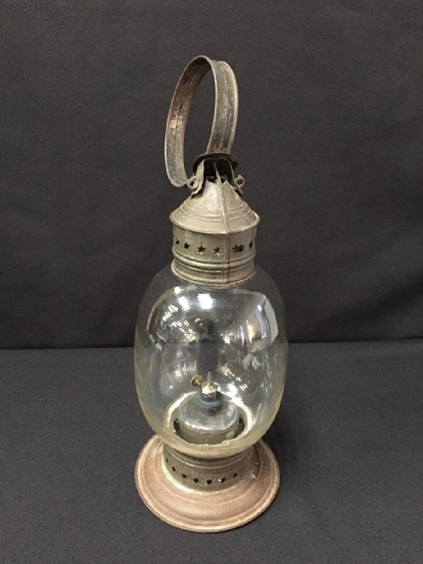 Antique Tin/Glass Whale Oil Lamp with Burner.