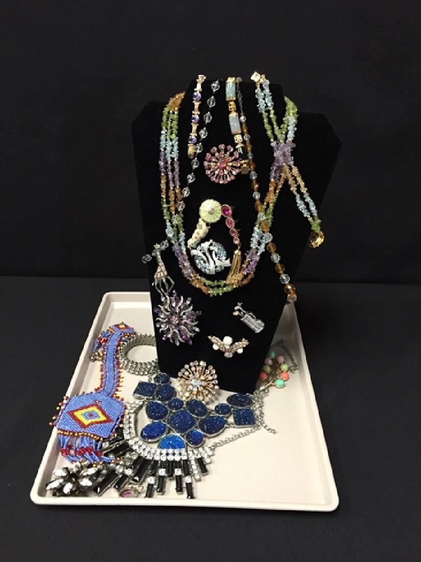 Mixed Lot Vintage Fashion Jewelry.: Bling, bling and more bling! This lot has necklaces and bracelets of Swarovski crystals with gold beads, vintage rhinestone brooches and a hand beaded Native American bracelet or pendant, and so much 