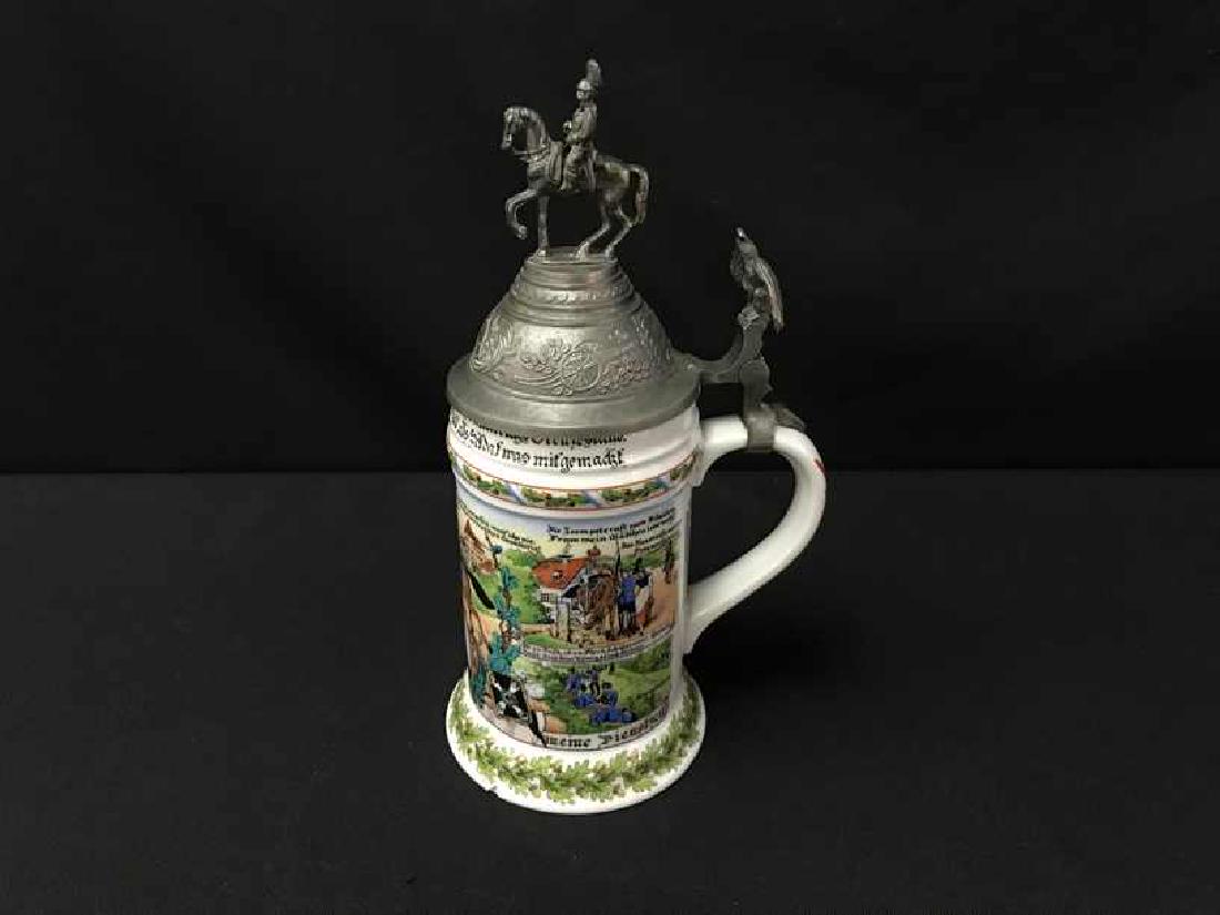 Kaiser Lithophane Beer Stein W. Germany: Lovely hand painted stain. Condition: Overall nice except for a chip in the lower rim of the stein. Measures approximately 9" . The lithophane pattern is not affected. Good Luck!