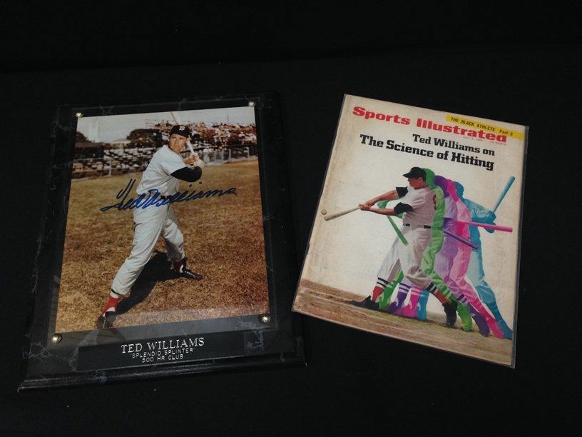 Ted Williams Signed Photograph In Frame.: Next on the block we have a Ted Williams signed photograph framed with his name "Splendid Splinter" 500 HR Club in a plate below photo. Also Included for the Ted Williams fan in your life is a July 8,