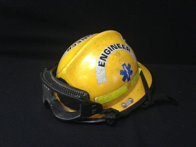Fire Helmet Morning Pride Force V.: Next on the block we have a fire helmet by Morning Pride Manufacturing this force V model has a liner that says size range 6 1/4 - 8. See photos for condition.