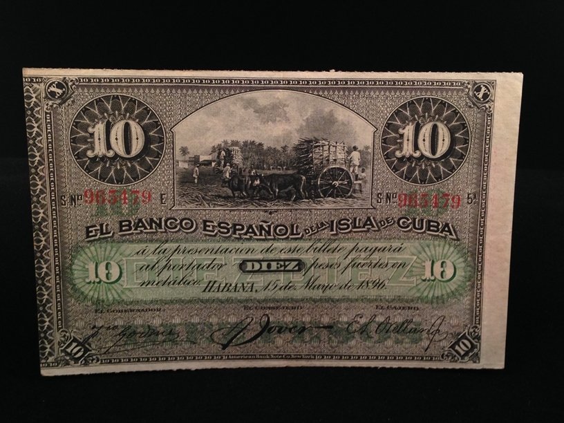 1896 Cuba 10 Pesos Nice Note!!!: Fantastic preservation on this amazing note with bright colors, nice corners and an eye pleasing presentation...see pics...Good Luck!!!