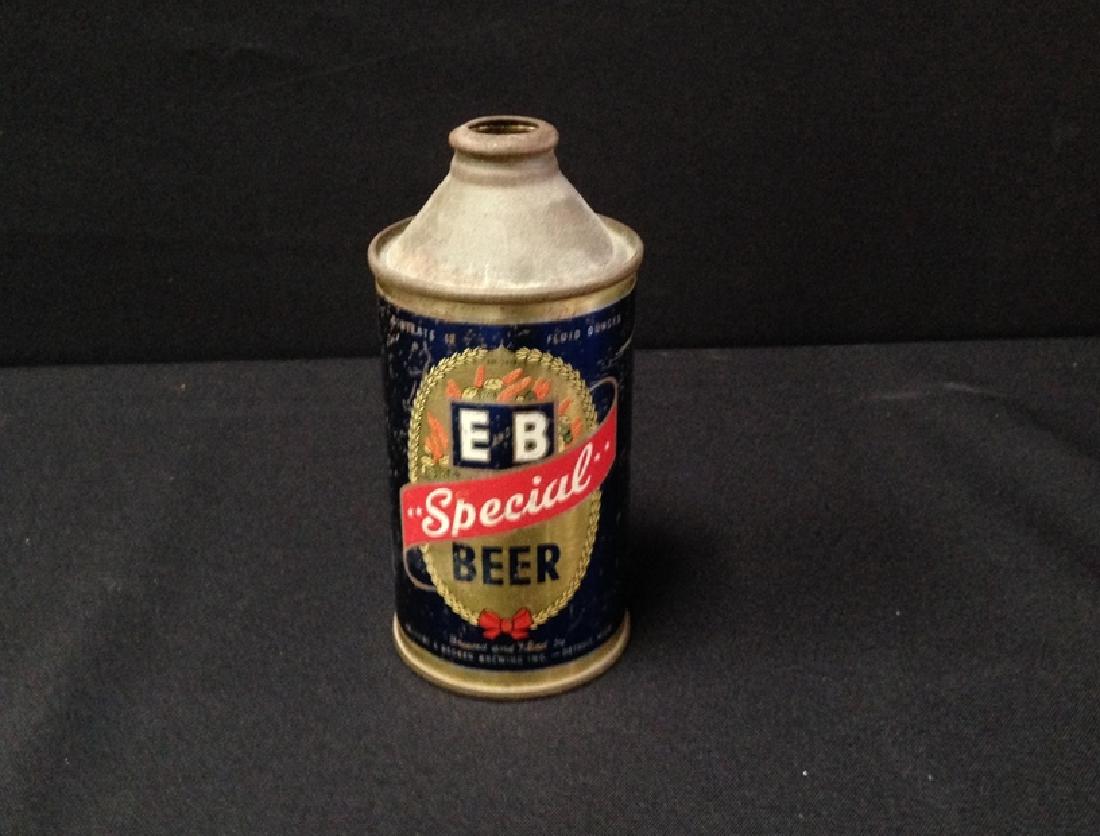 E & B Special "Cone Top" Beer Can scarce alert: The coveted cone tops of the 1930's, to any collector they are the "must haves" this is a nicely preserved can with nice color and the right patina...the can measures approximately 5 3/4" tall and it'