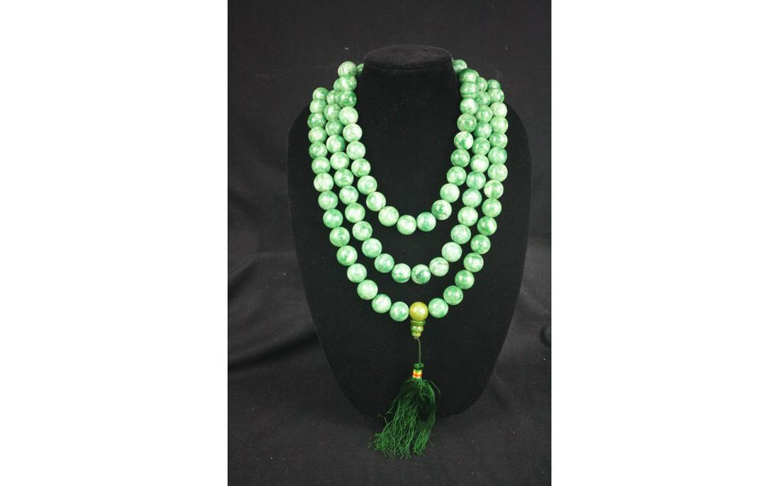 Chiese Jadeite Necklace: Chinese jadeite pearl buddism necklace; L: 110 cm (Bead size 2 cm)