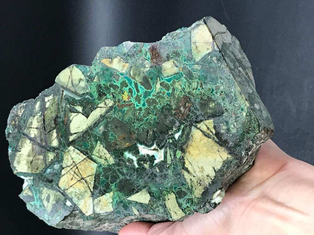 Malachite, Gem Silica, Rock, Crystal, Natural, Rough: Brecciated gem silica and malachite. Morenci Mine, Arizona 1970s. Notes: Est. Shipping quote $15