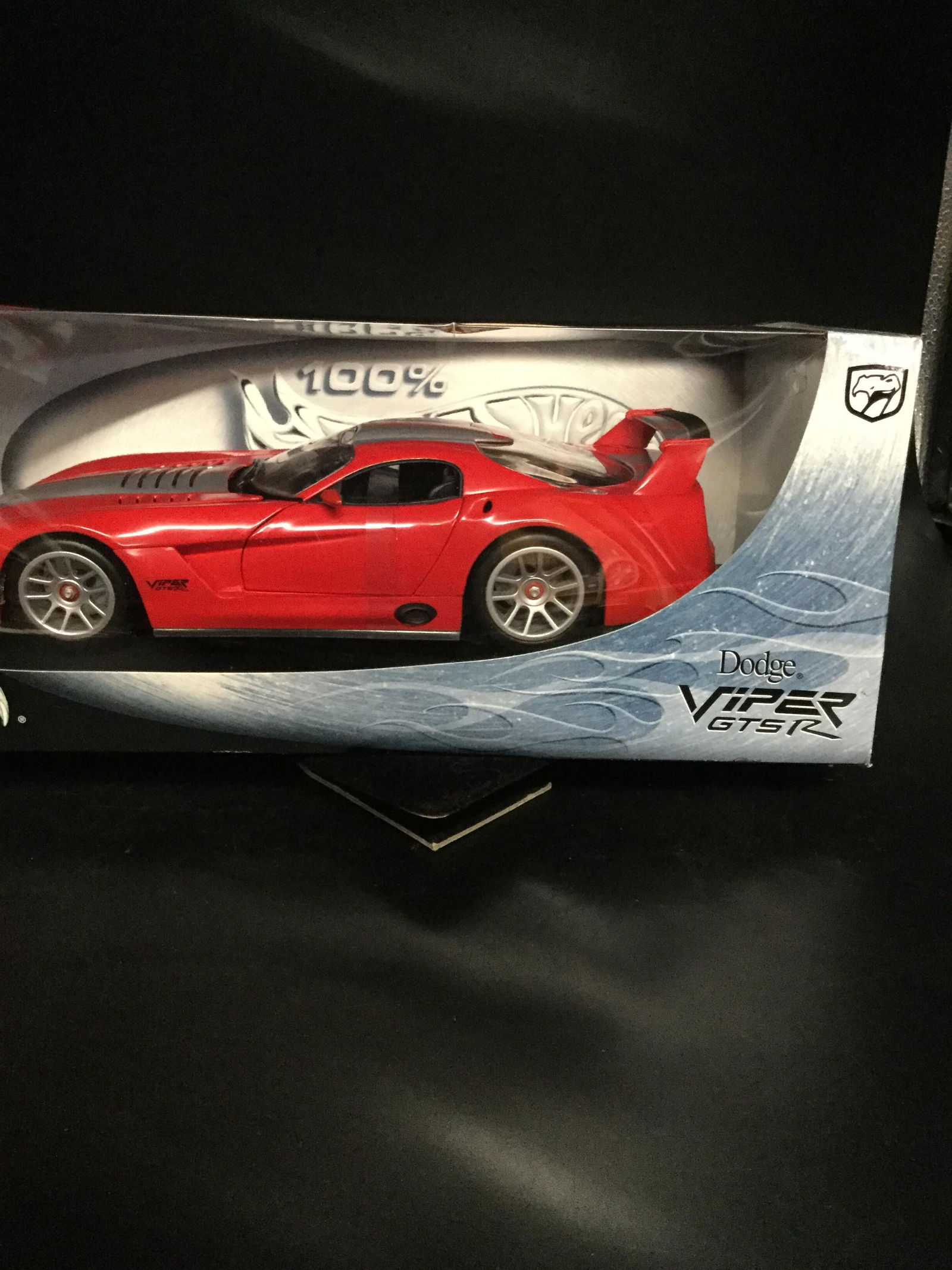 2000 Hot Wheels Dodge Viper GTSR 1:18 #29615: 100% Hot Wheels 1:18 edition Dodge Viper GTSR Real Riders with Viper Red body and silver race stripes. In factory sealed never opened box.