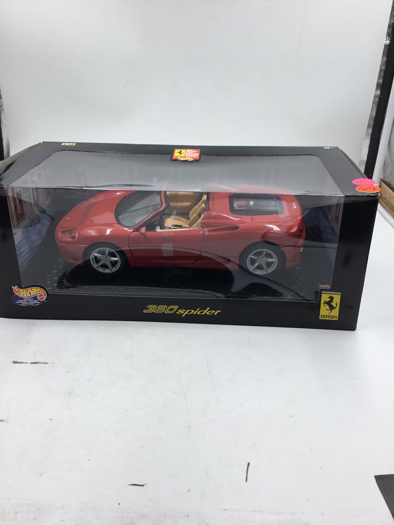 2000 Hot Wheels 360 Spider 1:18 scale #27774: Hot Wheels collectible exclusive manufacturer and 2000 this 1:18 scale die cast model is exquisitely detail finished and gloss red with beige interior it’s ready to ride to a new home factory sealed