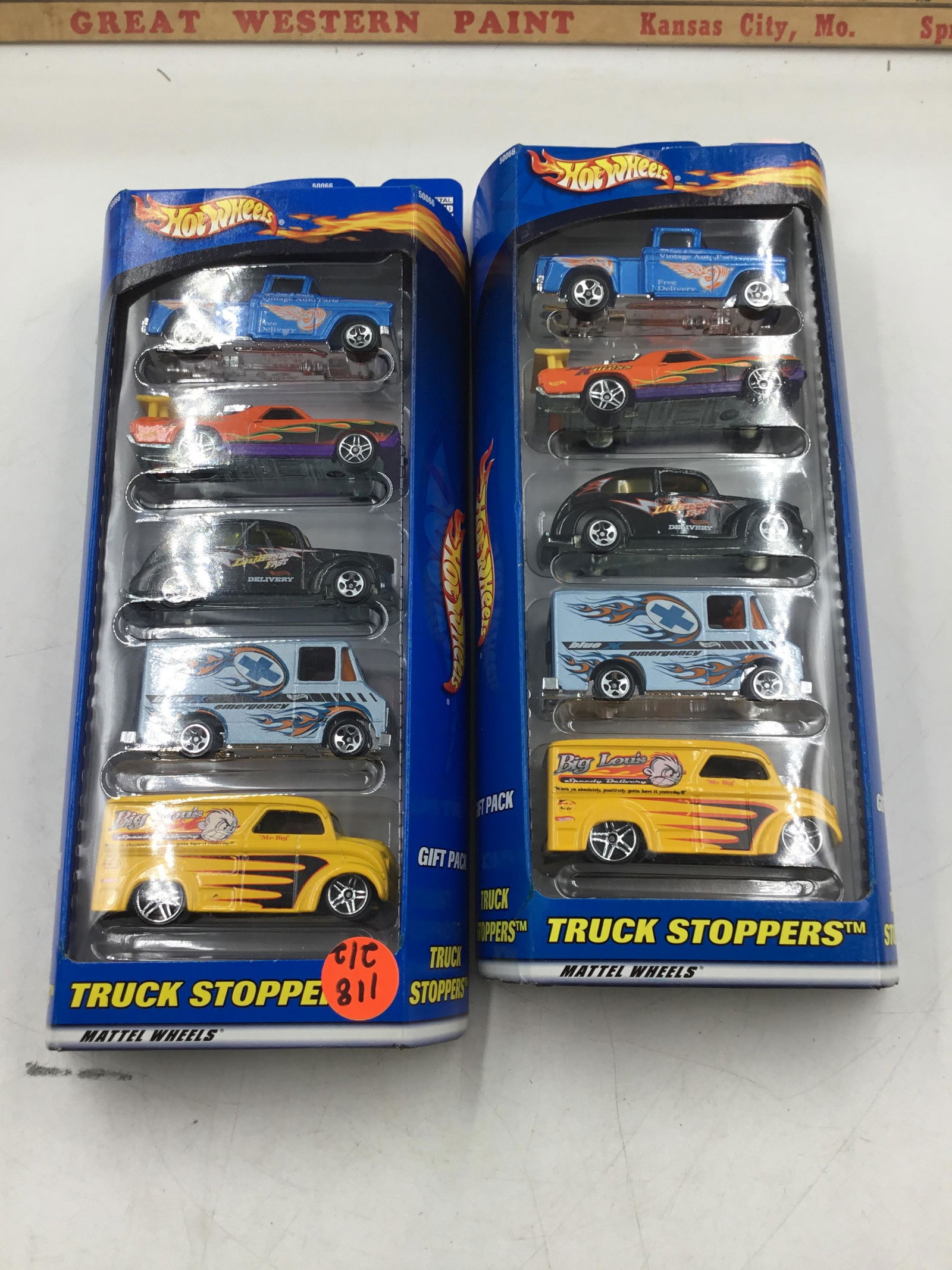 2 sets of 2001 Hot Wheels #50066 Truck Stoppers: 2001 Hot Wheels #50066 Truck Stoppers Set includes nice examples set includes 56 Flash Sider, 68 El Camino, Fat Fenders 40, Delivery Van, and Dairy Delivery