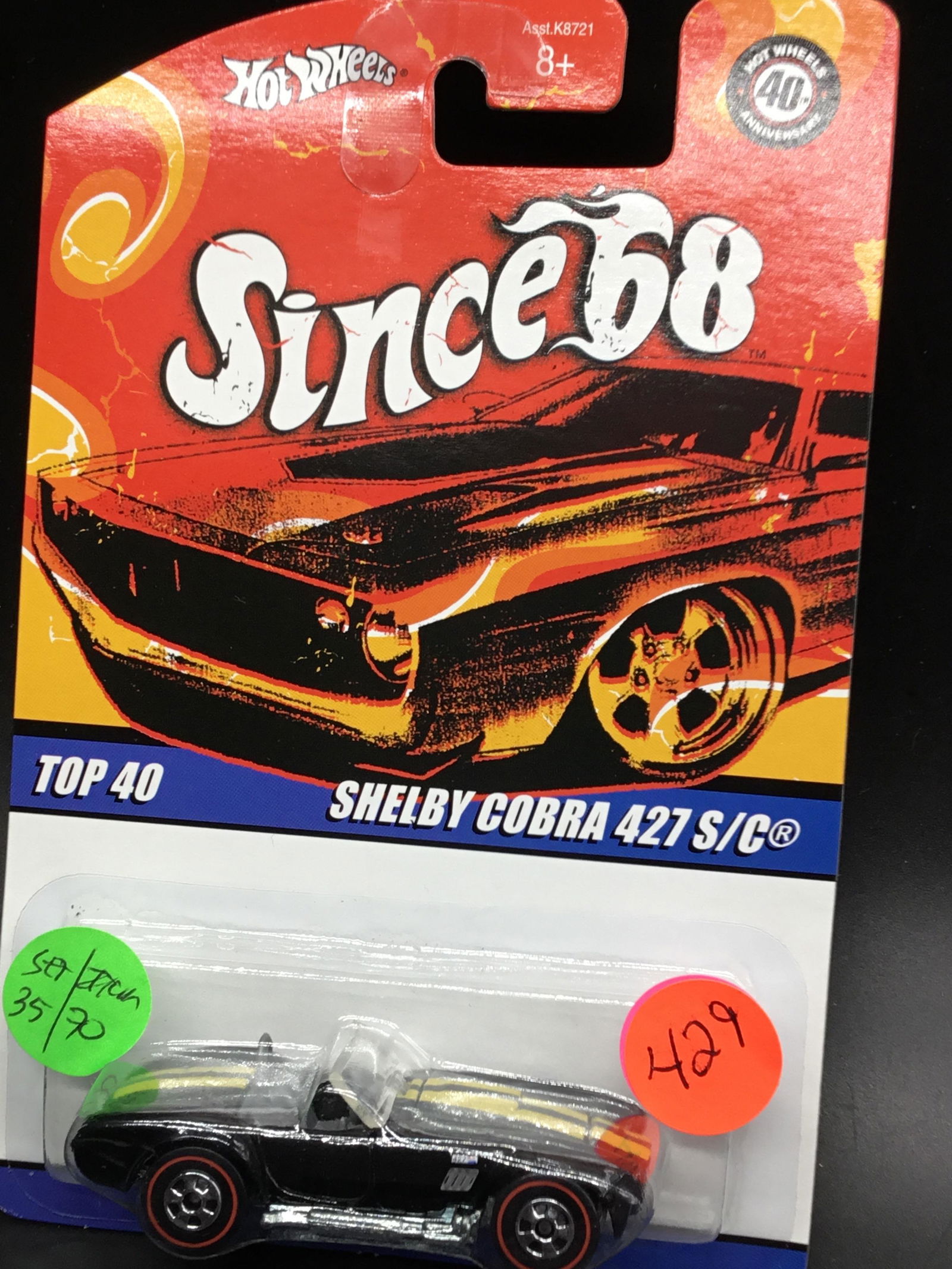#L2844 Hot Wheels 68 Shelby Cobra 427 S/C: Hey repeat special edition released in 2007 The Since 68 ran it’s top 40 commemorating The 40 years in the business does Shelby cobra 427 is #30/40. This is also the original casting as the bottom i