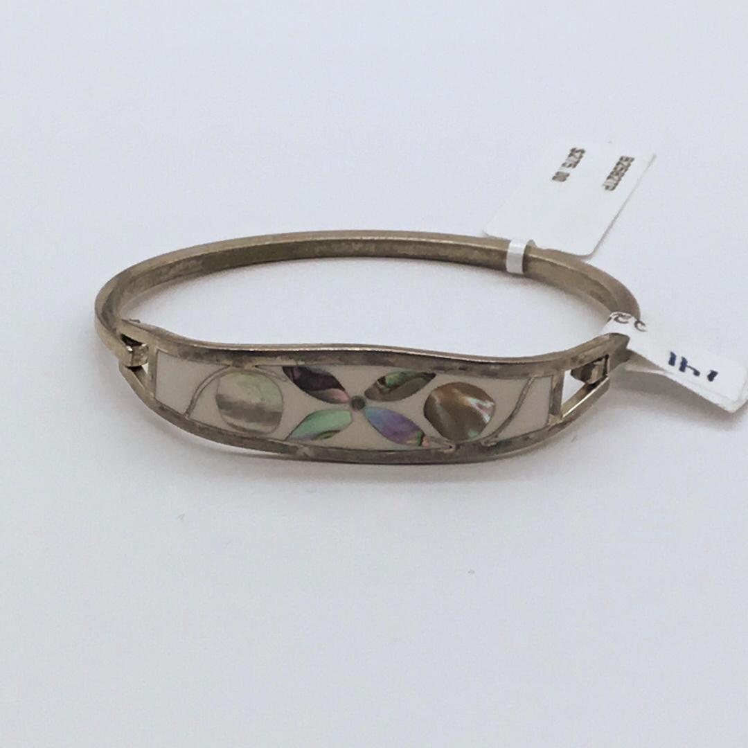 Native American silver bracelet with pearl inlay (1 of 3)