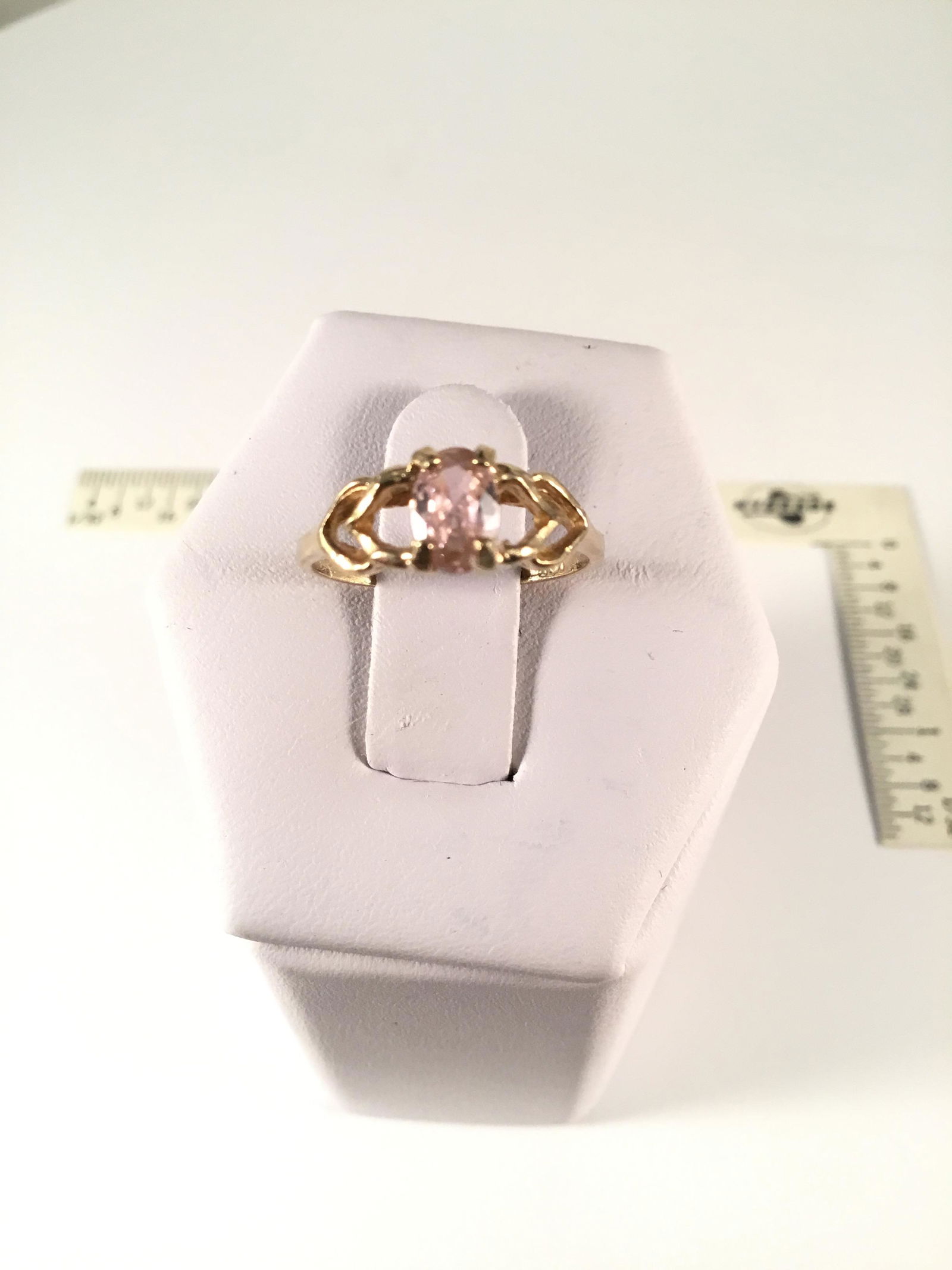 Ladies 10kt gold ring with pink stone (1 of 3)