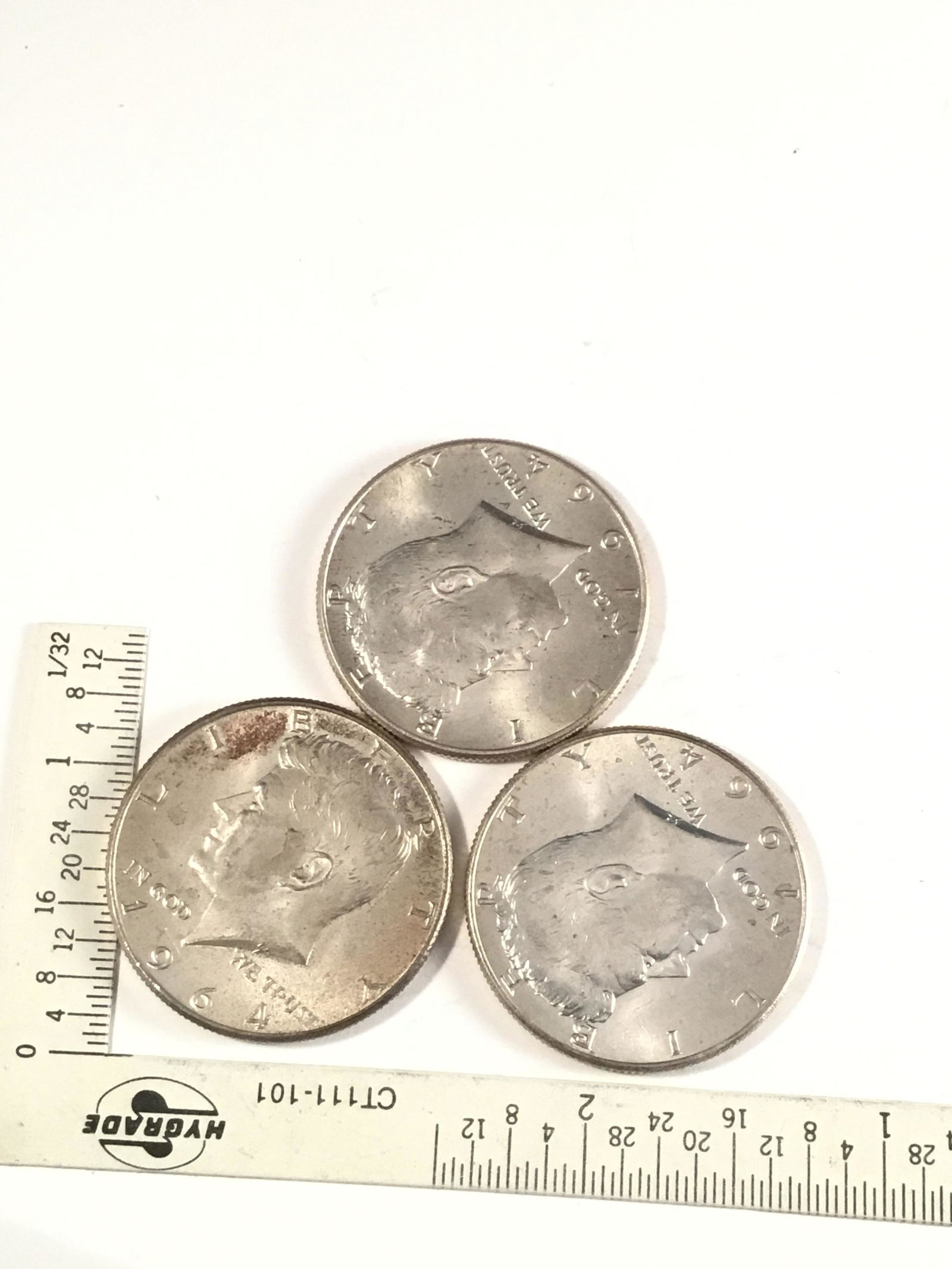 Set of 3 AU 1964 "P" Kennedy half dollars (1 of 2)