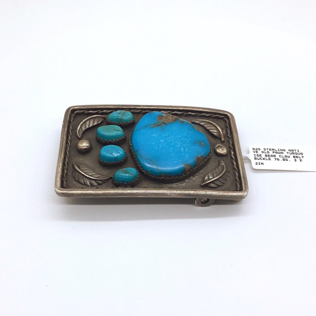 Native American old pawn silver belt buckle (1 of 2)