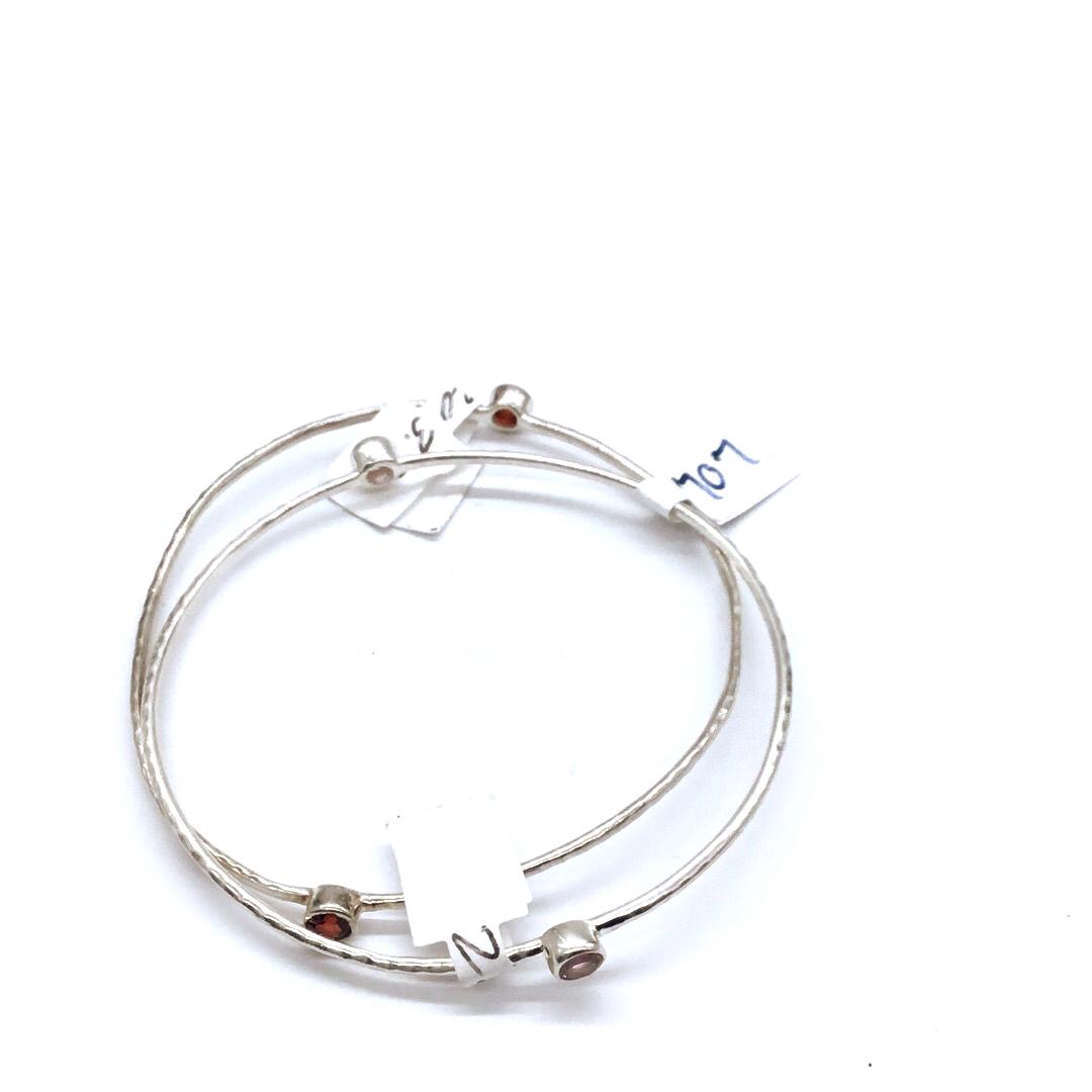 2 Silver Bangle Bracelets with pink and red stones (1 of 2)